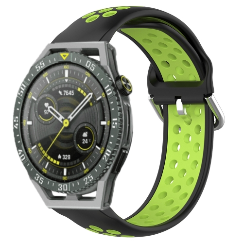 

For Huawei Watch GT3 SE 22mm Perforated Breathable Sports Silicone Watch Band(Black+ Lime)