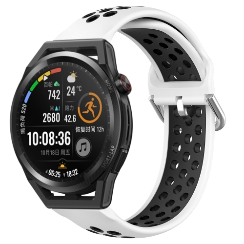 

For Huawei Watch GT Runner 22mm Perforated Breathable Sports Silicone Watch Band(White+Black)