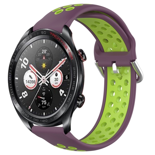 

For Honor Watch Dream 22mm Perforated Breathable Sports Silicone Watch Band(Purple+Lime)