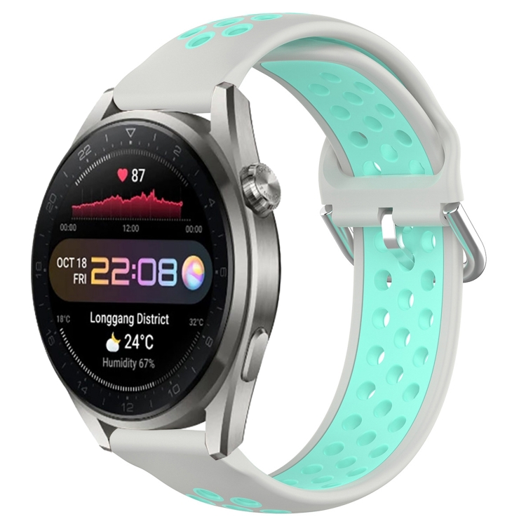 

For Huawei Watch 3 Pro New 22mm Perforated Breathable Sports Silicone Watch Band(Grey+Water Duck)