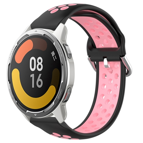 

For Xiaomi MI Watch Color 2 22mm Perforated Breathable Sports Silicone Watch Band(Black+Pink)