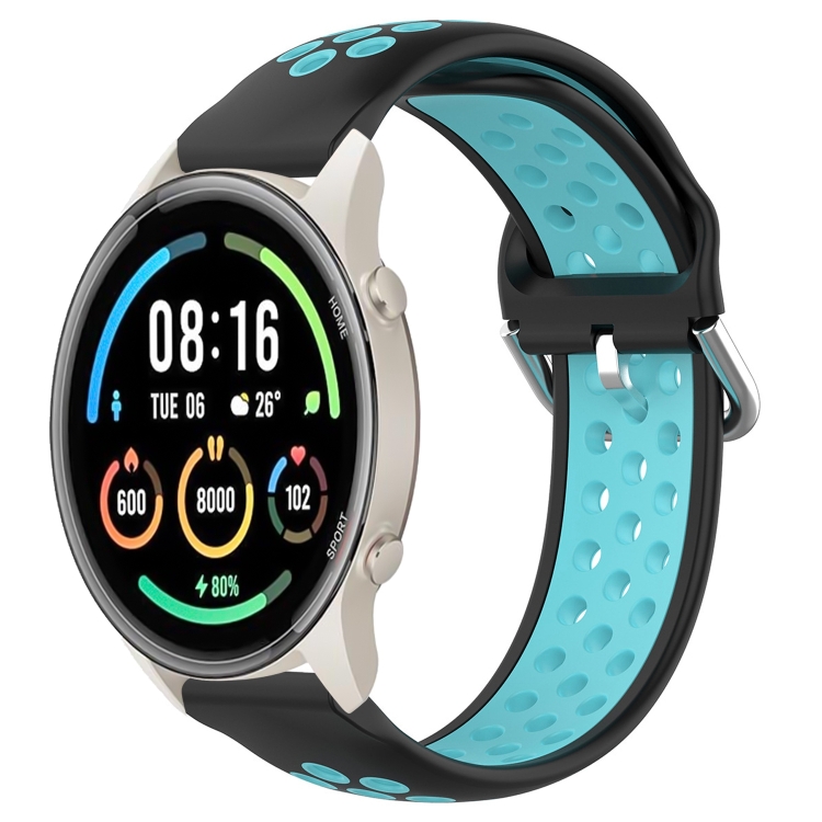 

For Xiaomi MI Watch Sport 22mm Perforated Breathable Sports Silicone Watch Band(Black+Blue)