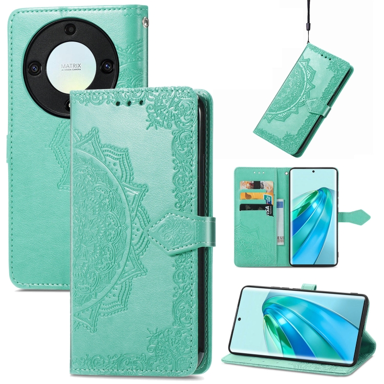 

For Honor X40 Mandala Flower Embossed Leather Phone Case(Green)