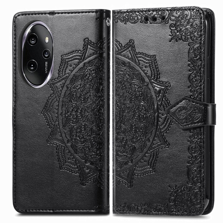 

For Honor 100 Pro Mandala Flower Embossed Leather Phone Case(Black)
