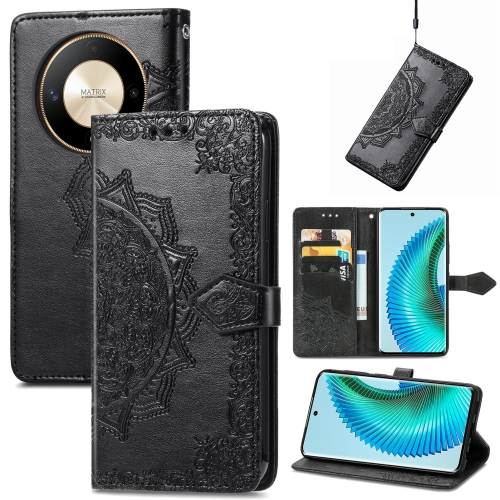 

For Honor Magic6 Lite Mandala Flower Embossed Leather Phone Case(Black)