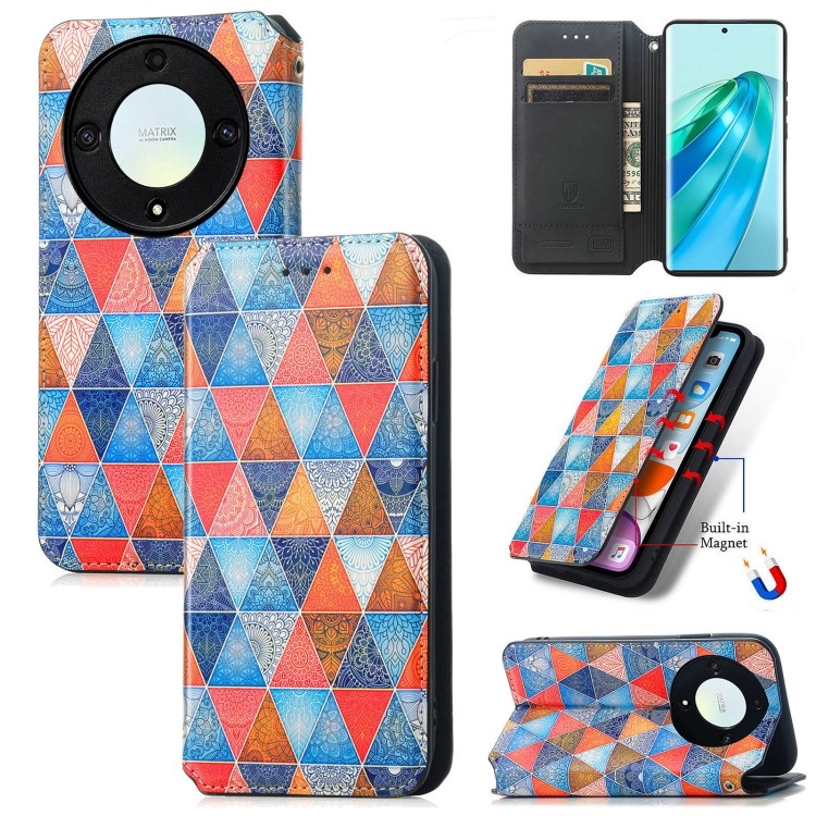

For Honor X40 CaseNeo Colorful Magnetic RFID Anti-theft Leather Phone Case(Red+Blue)