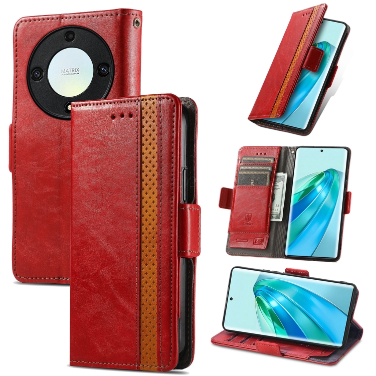 

For Honor Magic5 Lite CaseNeo Splicing Dual Magnetic Buckle Leather Phone Case(Red)