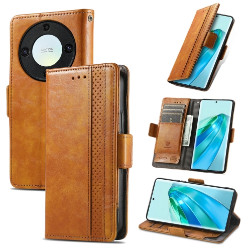 

For Honor X9a CaseNeo Splicing Dual Magnetic Buckle Leather Phone Case(Light Brown)