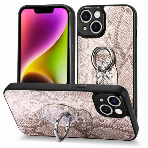 

For iPhone 13 Pro Max Snakeskin Leather Back Cover Ring Phone Case(Gray)