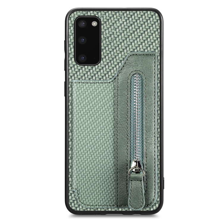 

For Samsung Galaxy S20+ Carbon Fiber Horizontal Flip Zipper Wallet Phone Case(Green)