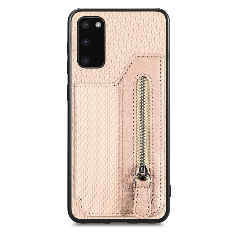 

For Samsung Galaxy S20 Ultra Carbon Fiber Horizontal Flip Zipper Wallet Phone Case(Khaki)
