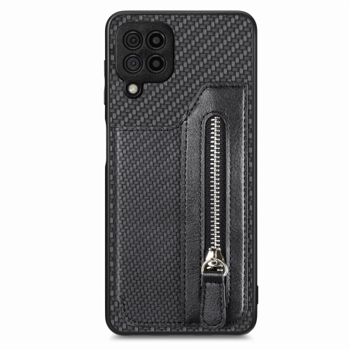 

For Samsung Galaxy A22 4G Carbon Fiber Horizontal Flip Zipper Wallet Phone Case(Black)