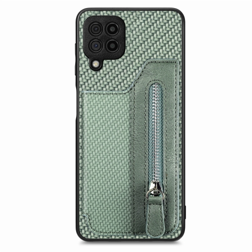 

For Samsung Galaxy A22 4G Carbon Fiber Horizontal Flip Zipper Wallet Phone Case(Green)