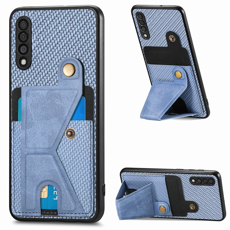 

For Samsung Galaxy A50 Carbon Fiber Wallet Flip Card K-shaped Holder Phone Case(Blue)