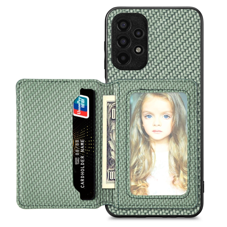 

For Samsung Galaxy A13 4G Carbon Fiber Magnetic Card Wallet Bag Phone Case(Green)