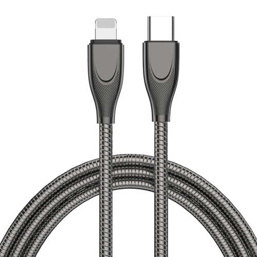 

ENKAY ENK-CB128 PD 27W Type-C to 8 Pin Carbon Steel Hose Spring Fast Charging Data Cable, Length:1m(Black)