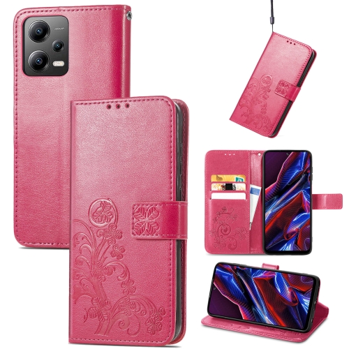 

For Xiaomi Poco X5 Four-leaf Clasp Embossed Leather Phone Case(Magenta)