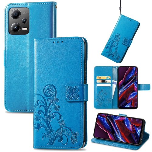 

For Xiaomi Poco X5 Four-leaf Clasp Embossed Leather Phone Case(Blue)