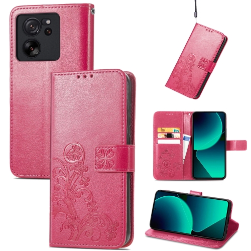 

For Xiaomi 13T / 13T Pro Four-leaf Clasp Embossed Leather Phone Case(Magenta)