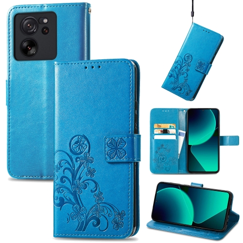 

For Xiaomi 13T / 13T Pro Four-leaf Clasp Embossed Leather Phone Case(Blue)