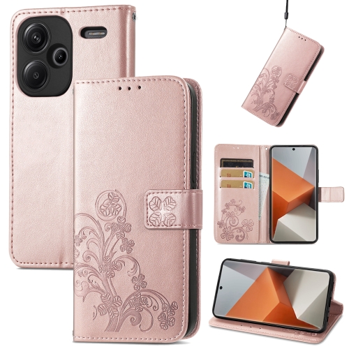 

For Xiaomi Redmi Note 13 Pro+ Four-leaf Clasp Embossed Leather Phone Case(Rose Gold)