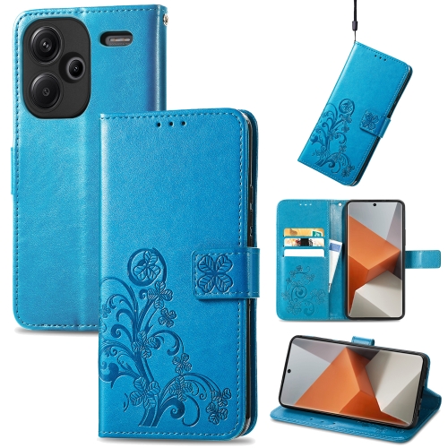 

For Xiaomi Redmi Note 13 Pro+ Four-leaf Clasp Embossed Leather Phone Case(Blue)