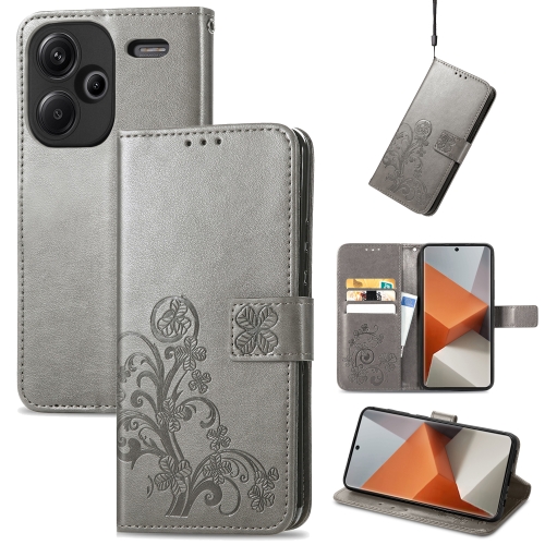 

For Xiaomi Redmi Note 13 Pro+ Four-leaf Clasp Embossed Leather Phone Case(Gray)