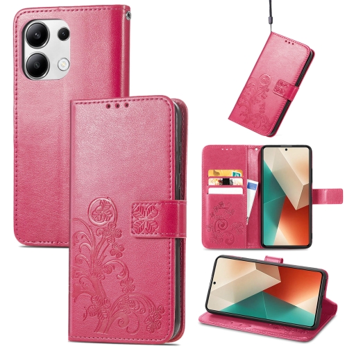 

For Xiaomi Redmi Note 13 4G Four-leaf Clasp Embossed Leather Phone Case(Magenta)