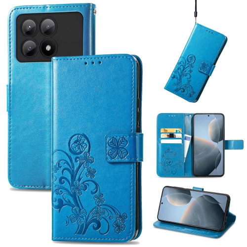 

For Xiaomi Redmi K70E Four-leaf Clasp Embossed Leather Phone Case(Blue)
