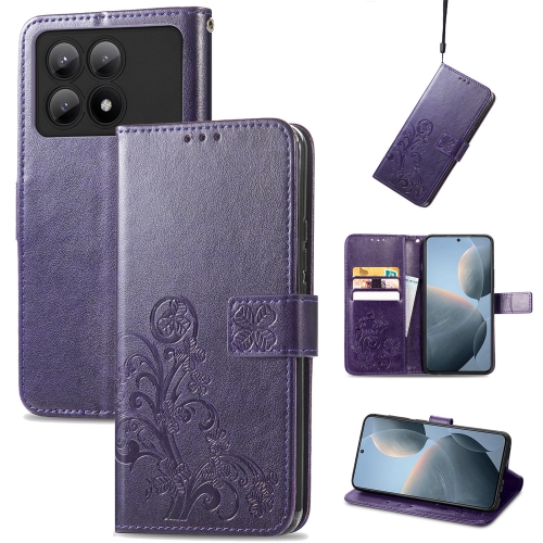 

For Xiaomi Redmi K70E Four-leaf Clasp Embossed Leather Phone Case(Purple)