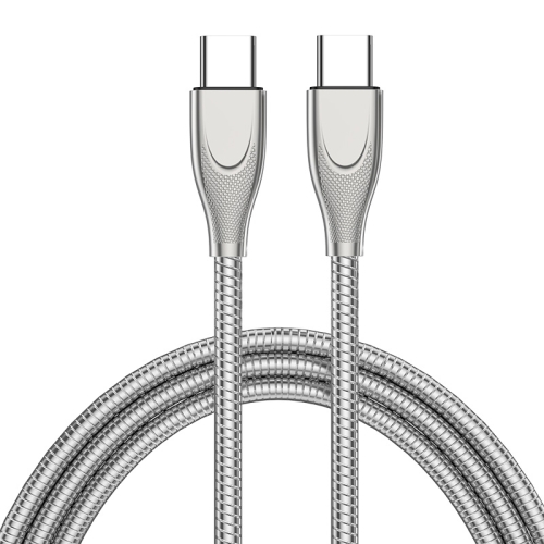 

ENKAY ENK-CB129 PD 65W Type-C to Type-C Carbon Steel Hose Spring Fast Charging Data Cable, Length 1m(Silver)