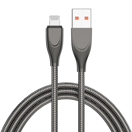 

ENKAY ENK-CB131 USB to 8 Pin Carbon Steel Hose Spring 2.4A Fast Charging Data Cable, Length:1m(Black)