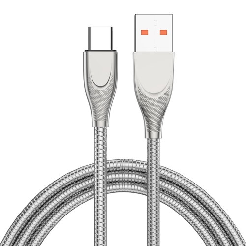 

ENKAY ENK-CB132 USB to USB-C / Type-C Carbon Steel Hose Spring 6A Supper Fast Charging Data Cable, Length:1m(Silver)