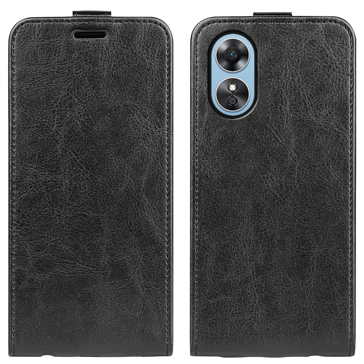 

For OPPO A17 R64 Texture Vertical Flip Leather Phone Case(Black)