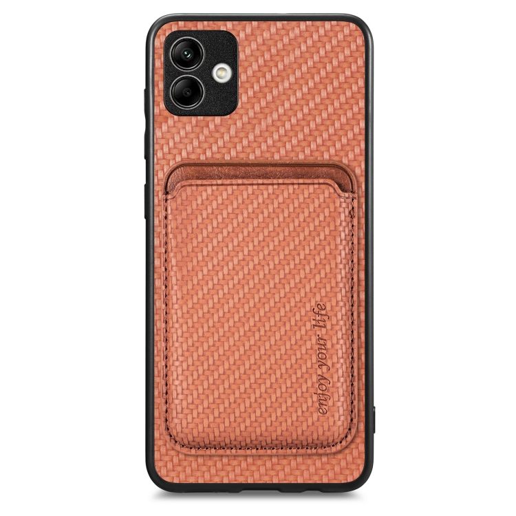

For Samsung Galaxy A04 4G Carbon Fiber Leather Card Magsafe Magnetic Phone Case(Brown)