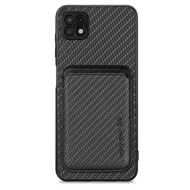

For Samsung Galaxy A22 5G Carbon Fiber Leather Card Magsafe Magnetic Phone Case(Black)