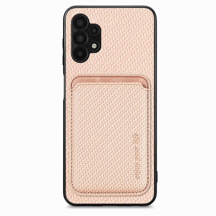 

For Samsung Galaxy A32 5G Carbon Fiber Leather Card Magsafe Magnetic Phone Case(Khaki)
