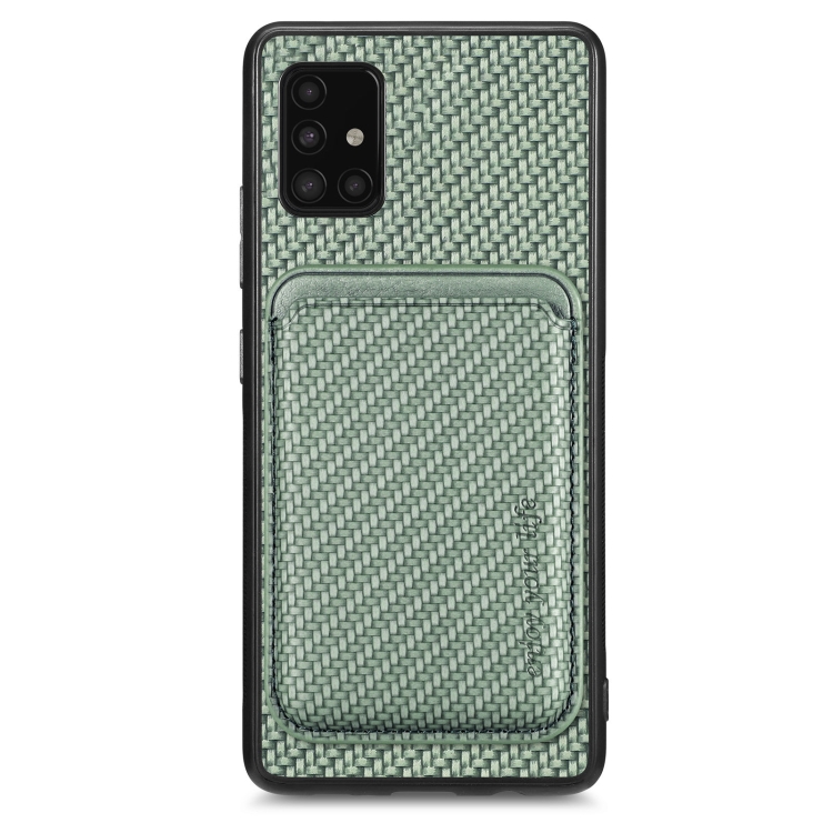 

For Samsung Galaxy A51 5G Carbon Fiber Leather Card Magsafe Magnetic Phone Case(Green)