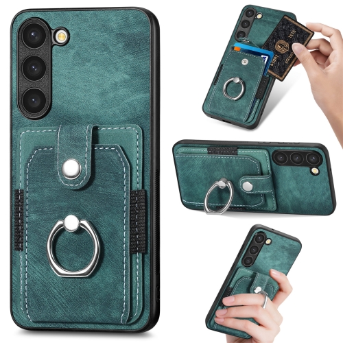 

For Samsung Galaxy S21 FE 5G Retro Skin-feel Ring Card Wallet Phone Case(Green)