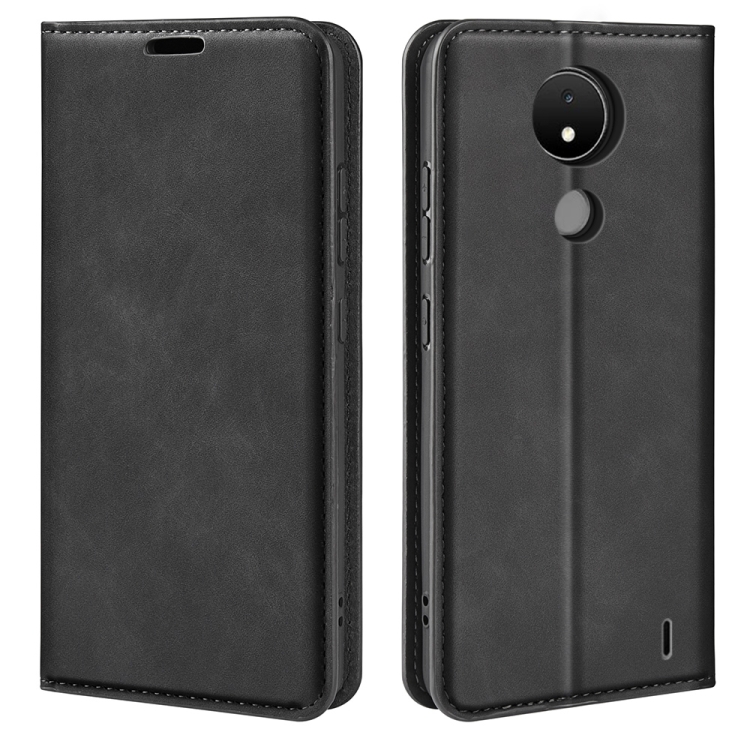 

For Nokia C21 Retro-skin Magnetic Suction Leather Phone Case(Black)