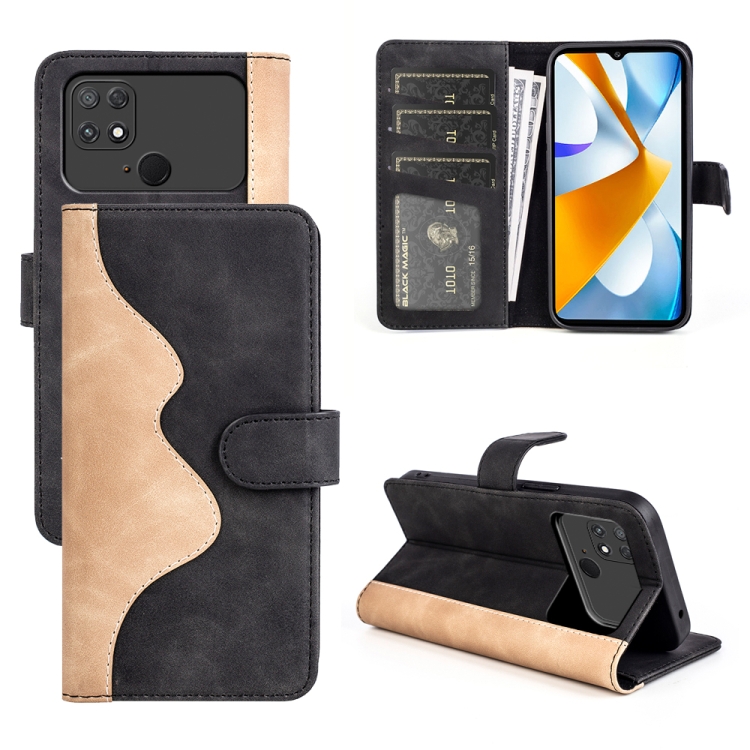 

For Xiaomi Poco C40 Stitching Horizontal Flip Leather Phone Case(Black)