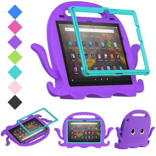 

For Amazon Kindle Fire HD10 2021 Octopus Style EVA + PC Tablet Case with Strap(Purple)