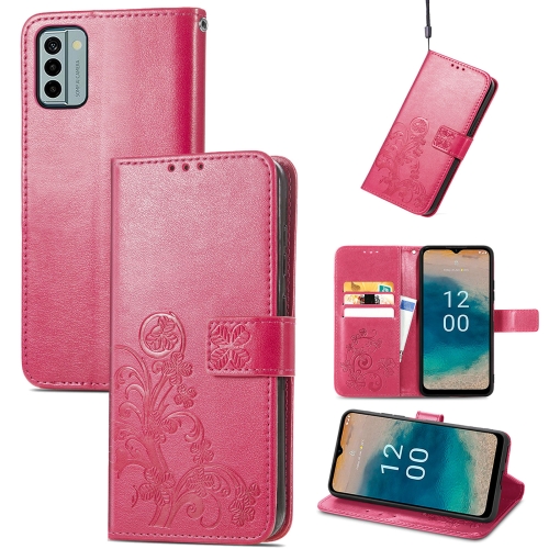 

For Nokia G22 Four-leaf Clasp Embossed Buckle Leather Phone Case(Magenta)