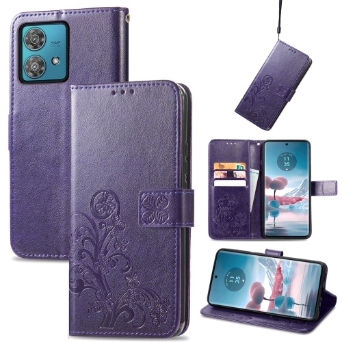 

For Motorola Edge 40 Neo Four-leaf Clasp Embossed Leather Phone Case(Purple)