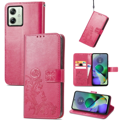 

For Motorola Moto G54 5G Four-leaf Clasp Embossed Leather Phone Case(Magenta)