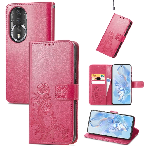 

For Honor 80 Four-leaf Clasp Embossed Buckle Leather Phone Case(Magenta)