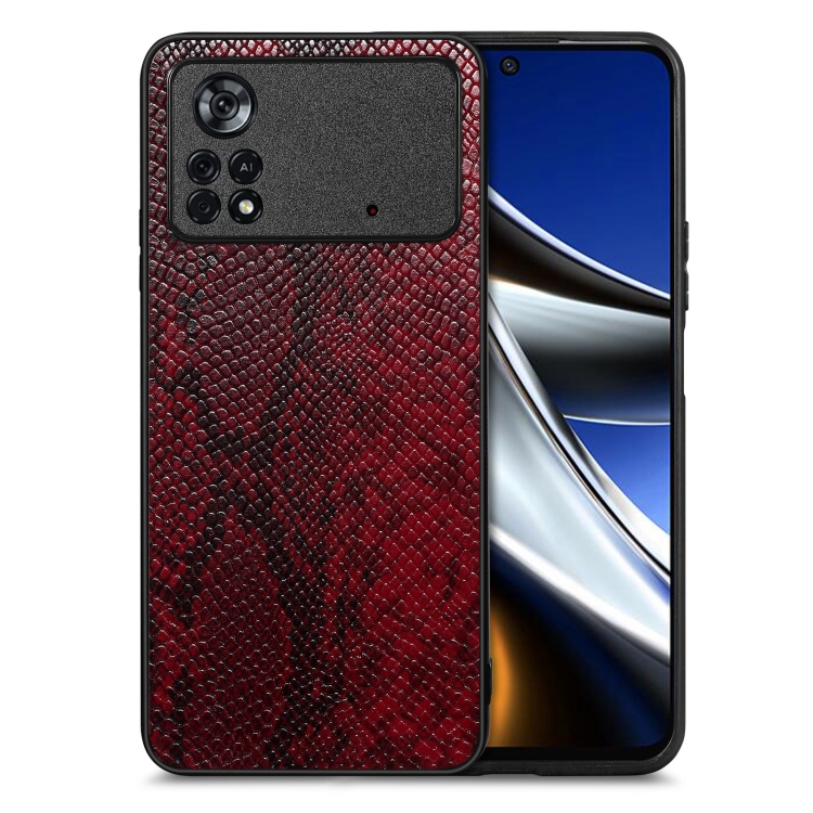 

For Xiaomi Poco X4 Pro 5G Snakeskin Leather Back Cover Phone Case(Red)