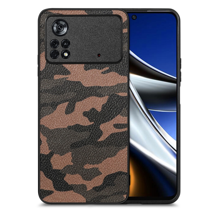 

For Xiaomi Poco X4 Pro 5G Camouflage Leather Back Cover Phone Case(Brown)