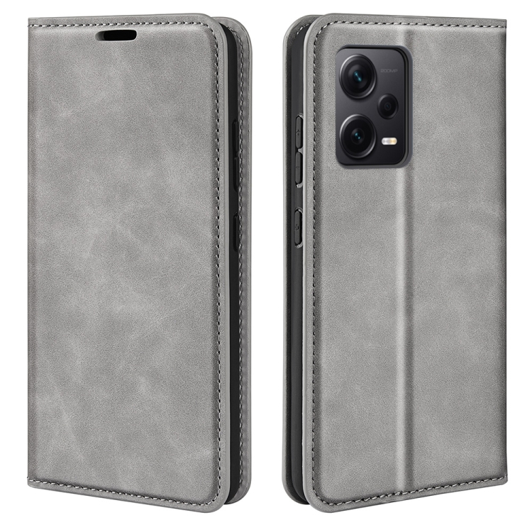 

For Xiaomi Redmi Note 12 Pro+ 5G Global Retro-skin Magnetic Suction Leather Phone Case(Grey)