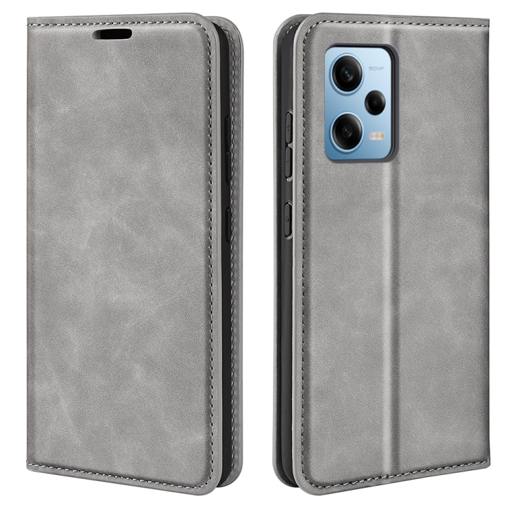 

For Xiaomi Redmi Note 12 Pro 5G Global Retro-skin Magnetic Suction Leather Phone Case(Grey)